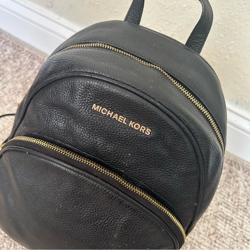 Michael Kors Black Leather Backpack with Gold Hardware - Picture 2 of 9
